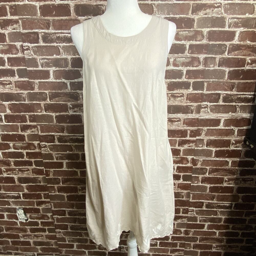 Calypso St Barth Midi Sleeveless Dress Cream Embroidered Linen Blend Pockets S